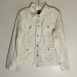 Vintage Gap Jacket Womens Large White Cotton Snap Front Utility Pockets Y2K